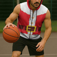 Santa Claus Costume Sleeveless Zip Hoodie Christmas Holiday Cosplay - Wonder Print Shop