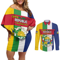 Personalized Central African Republic Couples Matching Off Shoulder Short Dress and Long Sleeve Button Shirt Happy Republic Day - Wonder Print Shop