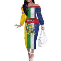 Personalized Central African Republic Off The Shoulder Long Sleeve Dress Happy Republic Day - Wonder Print Shop