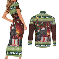 Scotland Christmas Couples Matching Short Sleeve Bodycon Dress and Long Sleeve Button Shirt Scottish Terrier - Nollaig Chridheil - Wonder Print Shop