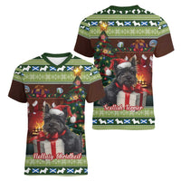 Scotland Christmas Women V-Neck T-Shirt Scottish Terrier - Nollaig Chridheil - Wonder Print Shop