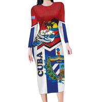 Cuba Independence Day Long Sleeve Bodycon Dress Cuban Trogon Mix Hedychium Coronarium - Wonder Print Shop