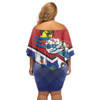 Cuba Independence Day Off Shoulder Short Dress Cuban Trogon Mix Hedychium Coronarium - Wonder Print Shop