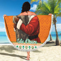 Ivory Coast Christmas Beach Blanket Black Santa With Forest Elephant - Wonder Print Shop