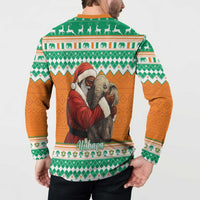 Ivory Coast Christmas Button Sweatshirt Black Santa With Forest Elephant - Wonder Print Shop