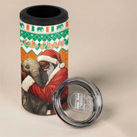 Ivory Coast Christmas 4 in 1 Can Cooler Tumbler Black Santa With Forest Elephant - Wonder Print Shop