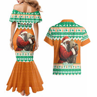 Ivory Coast Christmas Couples Matching Mermaid Dress and Hawaiian Shirt Black Santa With Forest Elephant - Wonder Print Shop