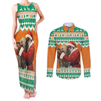 Ivory Coast Christmas Couples Matching Tank Maxi Dress and Long Sleeve Button Shirt Black Santa With Forest Elephant - Wonder Print Shop