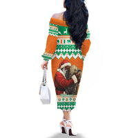 Ivory Coast Christmas Family Matching Off The Shoulder Long Sleeve Dress and Hawaiian Shirt Black Santa With Forest Elephant - Wonder Print Shop