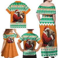 Ivory Coast Christmas Family Matching Off Shoulder Maxi Dress and Hawaiian Shirt Black Santa With Forest Elephant - Wonder Print Shop