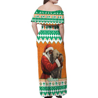 Ivory Coast Christmas Family Matching Off Shoulder Maxi Dress and Hawaiian Shirt Black Santa With Forest Elephant - Wonder Print Shop