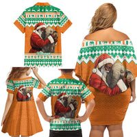 Ivory Coast Christmas Family Matching Off Shoulder Short Dress and Hawaiian Shirt Black Santa With Forest Elephant - Wonder Print Shop