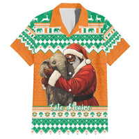 Ivory Coast Christmas Family Matching Off Shoulder Short Dress and Hawaiian Shirt Black Santa With Forest Elephant - Wonder Print Shop