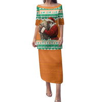 Ivory Coast Christmas Family Matching Puletasi and Hawaiian Shirt Black Santa With Forest Elephant - Wonder Print Shop