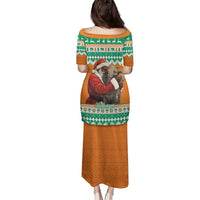 Ivory Coast Christmas Family Matching Puletasi and Hawaiian Shirt Black Santa With Forest Elephant - Wonder Print Shop