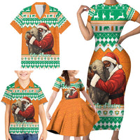Ivory Coast Christmas Family Matching Short Sleeve Bodycon Dress and Hawaiian Shirt Black Santa With Forest Elephant - Wonder Print Shop