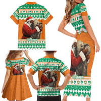 Ivory Coast Christmas Family Matching Short Sleeve Bodycon Dress and Hawaiian Shirt Black Santa With Forest Elephant - Wonder Print Shop