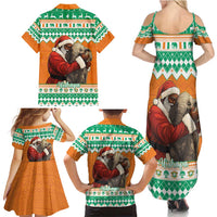 Ivory Coast Christmas Family Matching Summer Maxi Dress and Hawaiian Shirt Black Santa With Forest Elephant - Wonder Print Shop