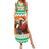 Ivory Coast Christmas Family Matching Summer Maxi Dress and Hawaiian Shirt Black Santa With Forest Elephant - Wonder Print Shop