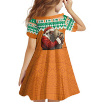 Ivory Coast Christmas Kid Short Sleeve Dress Black Santa With Forest Elephant - Wonder Print Shop