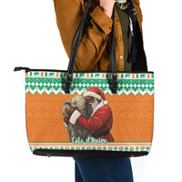 Ivory Coast Christmas Leather Tote Bag Black Santa With Forest Elephant - Wonder Print Shop