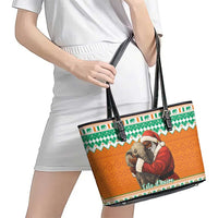 Ivory Coast Christmas Leather Tote Bag Black Santa With Forest Elephant - Wonder Print Shop