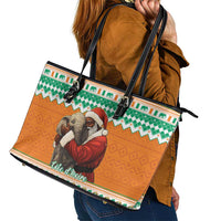 Ivory Coast Christmas Leather Tote Bag Black Santa With Forest Elephant - Wonder Print Shop
