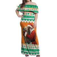 Ivory Coast Christmas Off Shoulder Maxi Dress Black Santa With Forest Elephant - Wonder Print Shop