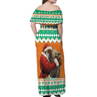 Ivory Coast Christmas Off Shoulder Maxi Dress Black Santa With Forest Elephant - Wonder Print Shop