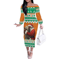Ivory Coast Christmas Off The Shoulder Long Sleeve Dress Black Santa With Forest Elephant - Wonder Print Shop