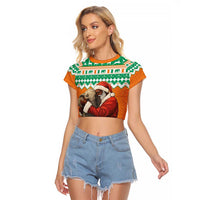 Ivory Coast Christmas Raglan Cropped T Shirt Black Santa With Forest Elephant - Wonder Print Shop