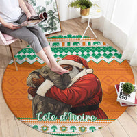 Ivory Coast Christmas Round Carpet Black Santa With Forest Elephant