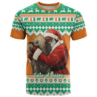 Ivory Coast Christmas T Shirt Black Santa With Forest Elephant - Wonder Print Shop