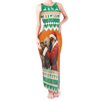 Ivory Coast Christmas Tank Maxi Dress Black Santa With Forest Elephant - Wonder Print Shop