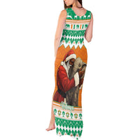 Ivory Coast Christmas Tank Maxi Dress Black Santa With Forest Elephant - Wonder Print Shop