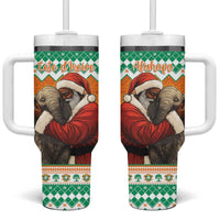 Ivory Coast Christmas Tumbler With Handle Black Santa With Forest Elephant - Wonder Print Shop