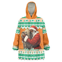 Ivory Coast Christmas Wearable Blanket Hoodie Black Santa With Forest Elephant - Wonder Print Shop