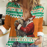 Ivory Coast Christmas Women Casual Shirt Black Santa With Forest Elephant - Wonder Print Shop