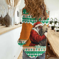 Ivory Coast Christmas Women Casual Shirt Black Santa With Forest Elephant - Wonder Print Shop