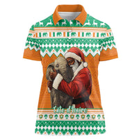 Ivory Coast Christmas Women Polo Shirt Black Santa With Forest Elephant - Wonder Print Shop