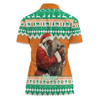 Ivory Coast Christmas Women Polo Shirt Black Santa With Forest Elephant - Wonder Print Shop