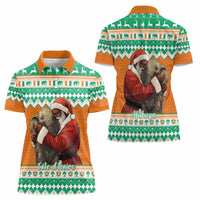 Ivory Coast Christmas Women Polo Shirt Black Santa With Forest Elephant - Wonder Print Shop