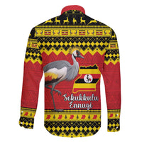 Uganda Christmas Family Matching Off The Shoulder Long Sleeve Dress and Hawaiian Shirt Grey Crowned Crane With Flag Map - Wonder Print Shop