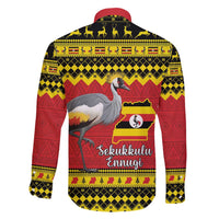 Uganda Christmas Family Matching Off Shoulder Short Dress and Hawaiian Shirt Grey Crowned Crane With Flag Map - Wonder Print Shop