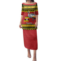 Uganda Christmas Family Matching Puletasi and Hawaiian Shirt Grey Crowned Crane With Flag Map - Wonder Print Shop