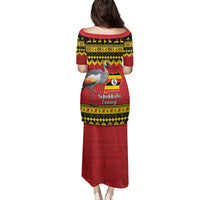 Uganda Christmas Family Matching Puletasi and Hawaiian Shirt Grey Crowned Crane With Flag Map - Wonder Print Shop