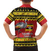 Uganda Christmas Family Matching Tank Maxi Dress and Hawaiian Shirt Grey Crowned Crane With Flag Map - Wonder Print Shop