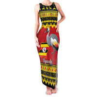 Uganda Christmas Family Matching Tank Maxi Dress and Hawaiian Shirt Grey Crowned Crane With Flag Map - Wonder Print Shop