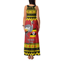 Uganda Christmas Family Matching Tank Maxi Dress and Hawaiian Shirt Grey Crowned Crane With Flag Map - Wonder Print Shop