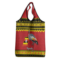 Uganda Christmas Grocery Bag Grey Crowned Crane With Flag Map